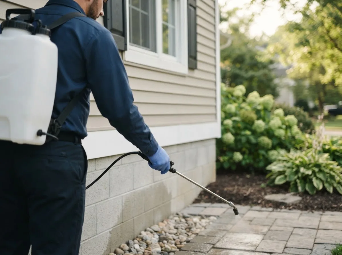 Pest control technician inspecting a home in Aurora, MN